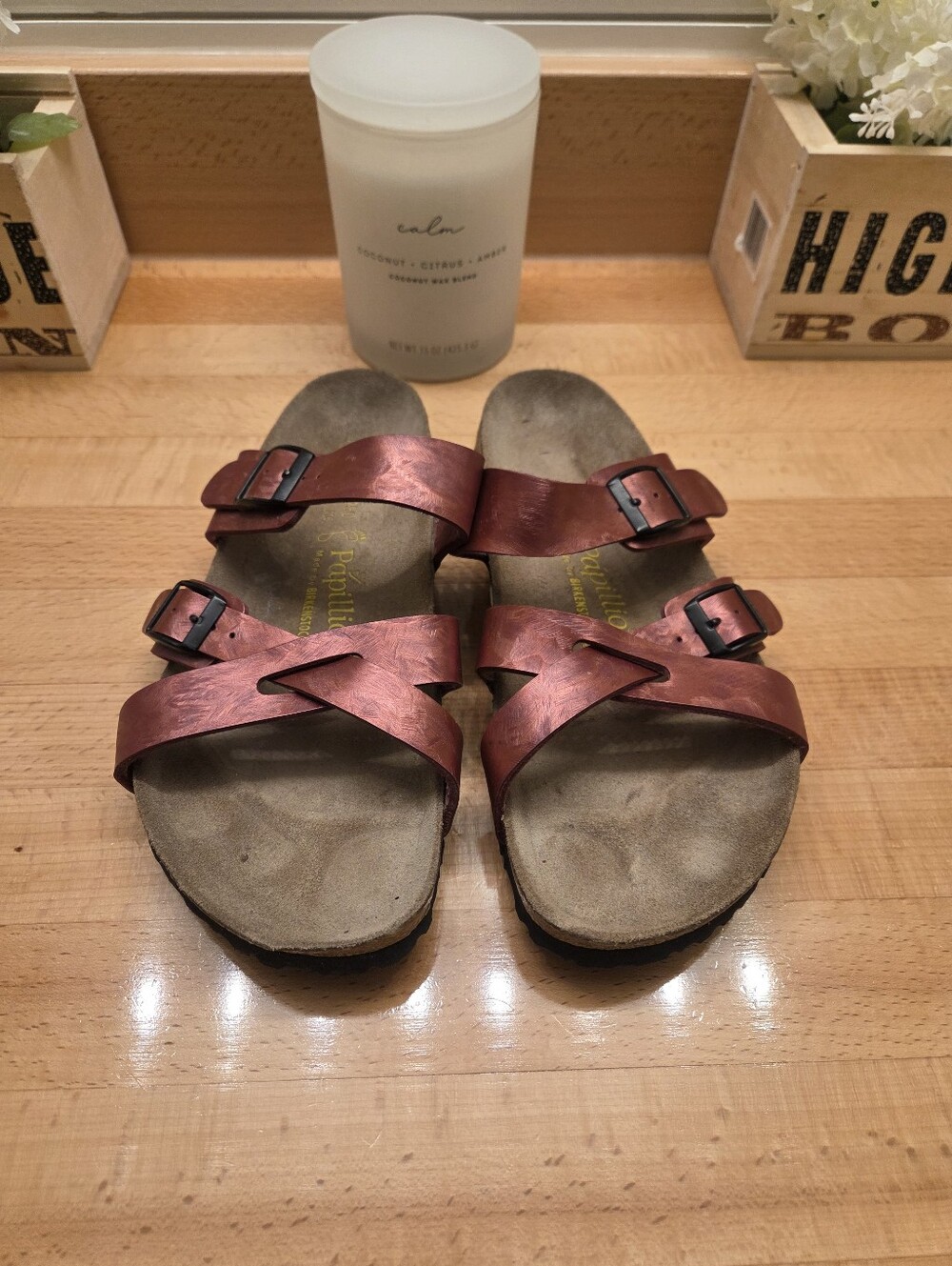 Birkenstock Papillio 245 Red Strappy Buckle Sandals Metallic Womens Size EU 39 - Picture 2 of 11